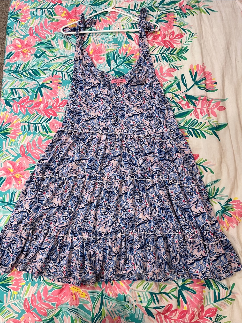 Simply Southern Blue and Pink Floral Tiered Sundress with Tie Straps